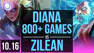 DIANA vs ZILEAN (MID) | 2.2M mastery points, 800+ games, Legendary | NA Grandmaster | v10.16