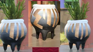 Cement pot with Winter Hat/Cement craft ideas/Cement pot with cloth