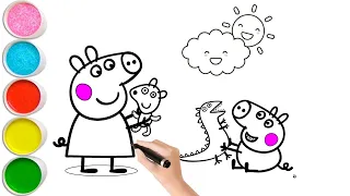 How to draw Peppa pig, Rainbow star, Birthday Cake for Kids | Easy Peppa drawing, Satisfying art