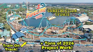 SeaWorld Orlando Pipeline The Surf Coaster Construction Update 2.25.23 TRAIN IN MOTION + 2024 WORK!