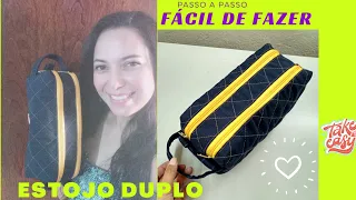 NECESSAIRE BOX COM ALÇA E DUPLO ZÍPER - ESTOJO ESCOLAR DUPLO