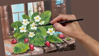 How to paint wild strawberries step by step #acrylicpainting #art #painting