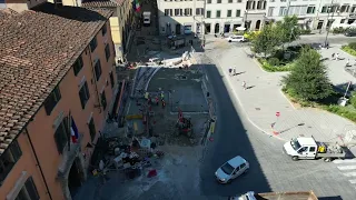 Tramvia a Firenze, posa dello scambio in piazza San Marco lato via Battisti