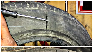 Tubeless tyre cut repair vulcanizing // Tyrepuncture repair