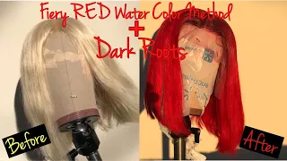 Red Water Color Method + Dark Roots Ft. Aliqueenmall 613 12 inch Bob Wig