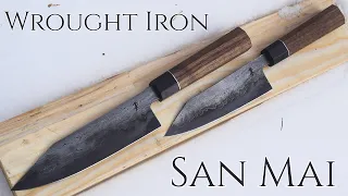 Knife making - Wrought Iron San Mai Japanese Bunka Knives (sold)