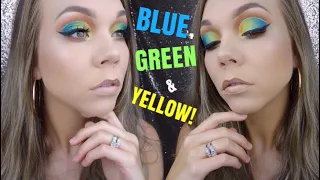Bold & Dramatic, Blue, Green & Yellow Cut Crease Eye Look! | Makeup Tutorial!