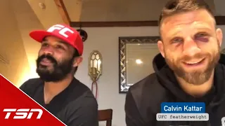 Calvin Kattar chats about his win when teammate Rob Font suddenly crashes interview