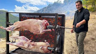 2 Lambs on a Unique Spit in the City of Shusha! Azerbaijani pilaf in the mountains