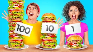 CONCOURS DES 100 COUCHES DE NOURRITURE || Aliments Géants vs Minuscules ! par 123 GO! CHALLENGE