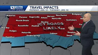 A major winter storm threatens Alabama with snow, sleet and freezing rain on Monday and Tuesday