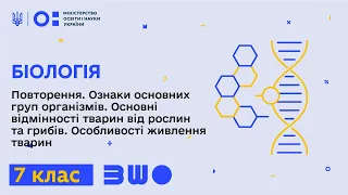 7 клас. Біологія. Ознаки основних груп організмів. Основні відмінності тварин від рослин та грибів