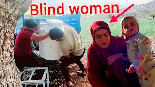 The story of the benevolent man's unceasing efforts for the blind woman and his wife