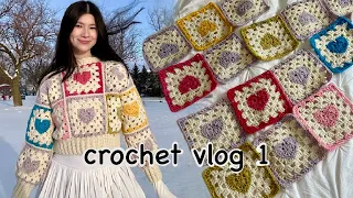 make a heart granny square sweater with me (crochet vlog 1)