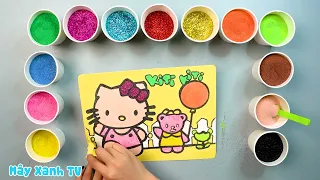 Tô Tranh Cát  Hello Kitty Và Chú Gấu Nhỏ - Sand Painting Hello Kitty And Little Bear (Mây Xanh TV)