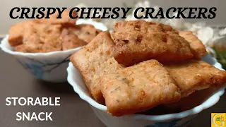 CRISPY CHEESY CRACKERS | CHEESE CRACKERS | EASY HOMEMADE CRACKERS | CRISPY STORABLE SNACKS RECIPE