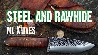 Cross forged Large Game hunting and trail knife..Frontier rawhide sheath.