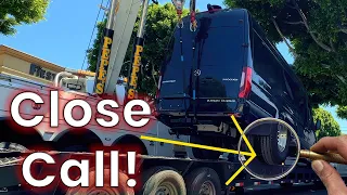 Backing Up Fail - $225,000 Mercedes Sprinter Almost Fell Off Trailer!