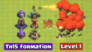 *LEVEL 1* Troops Vs Th15 Defense Formation!! - Clash Of Clans