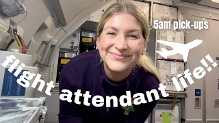Flight Attendant Vlog | 5am pick-ups + working the galley with my best friend!