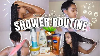 My SHEA/COCOA butter SHOWER ROUTINE + HAIR ROUTINE || Cleanse, Exfoliate, Deep Condition etc.||