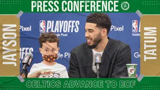 Jayson Tatum looks ahead to Miami Heat & son Deuce steals the show 😂 | NBA on ESPN