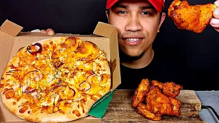 ASMR EATING PIZZA BUFFALO CHICKEN & HOT WINGS MUKBANG *No Talking* EATING SOUNDS | DJAVA DJAY ASMR