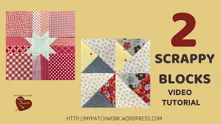 Two scrappy blocks: a star and a pinwheel