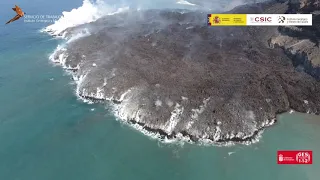 Detalle de isla baja, superficie y velocidad de relleno (30/9/21). Erupción La Palma IGME-CSIC