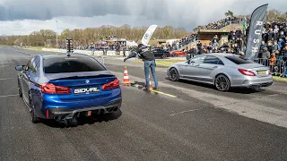 BMW M5 F90 vs. Supercharged Lamborghini Huracan vs. Mercedes CLS 63 AMG vs. Audi RS4 B9 | Dragrace