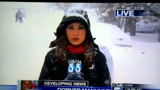 Person falls in snow on news