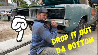 No Lift…No problem…here is how I do my engine swaps out the bottom without a lift