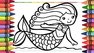 Cute Mermaid princess drawing colouring and painting for kids, how to draw mermaid princess