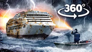 VR 360 Abandoned ZOMBIE Cruise Ship IN THUNDERSTORM -  SURVIVAL INSIDE 360 video horror