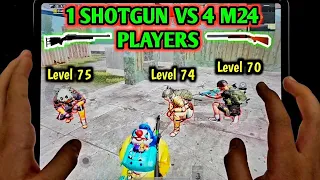 ONE SHOTGUN VS FOUR LEVEL 70 M24 PLAYERS PUBG MOBILE 1 VS 4 CHALLENGE | IPAD PRO HANDCAM GAMEPLAY