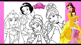 Disney Princesses All TOGETHER Coloring Compilation BELLE CINDERELLA SNOW WHITE SLEEPING BEAUTY