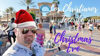 A walk-through of Los Cristianos beach front, bars and restaurants in Tenerife on Christmas Eve