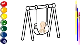 Cradle Drawing  Painting and Coloring for kids and toddlers How To Draw Swing Cradle