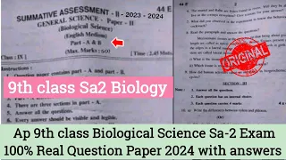 Ap 9th class biology Sa2 exam question paper 2024|Ap 9th sa2 Biological science question paper 2024