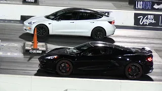 Tesla vs C8 Corvette - drag racing