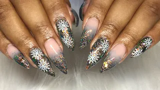 Acrylic Nails | Glitter Ombre and Snowflakes | Christmas Nails | Tutorial