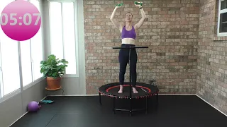 15 Minute Workout: Beginner Rebounding Bounce With Light Weight Sculpting "MODIFICATIONS SHOWN"