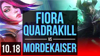 FIORA vs MORDEKAISER (TOP) | Quadrakill, 4 early solo kills, 1000+ games | KR Master | v10.18