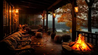 Sleep With Rain Sounds Cozy Lake Porch By The Lake | Crackling Fire and Rain Sounds ASMR