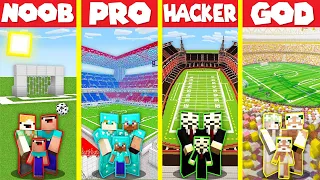 Minecraft Battle: FOOTBALL STADIUM HOUSE BUILD CHALLENGE - NOOB vs PRO vs HACKER vs GOD / Animation