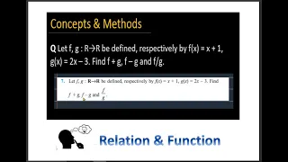 QLet f, g : R→R be defined, respectively by f(x) = x + 1, g(x) = 2x – 3. Find f + g, f – g and f/g.