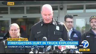 Officials speak on 7 LAFD firefighters injured, 2 critically, in Wilmington explosion