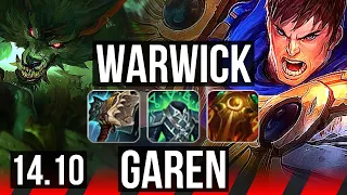 WARWICK vs GAREN (TOP) | 6 solo kills, Legendary, 10/2/4, 600+ games | EUW Diamond | 14.10