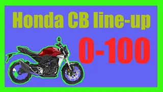 Honda cb-125r vs cb-300r vs cb-650r vs cb-1000r (0-100)