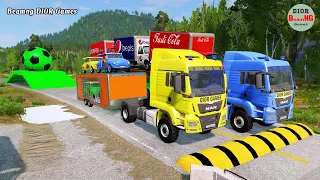 Double Flatbed Trailer Truck vs speed bumps|Busses vs speed bumps|Beamng Drive|442